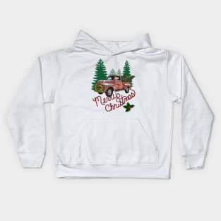 Christmas Red Truck & Xmas Tree Vintage Farmhouse Merry Christmas Gifts Kids Hoodie